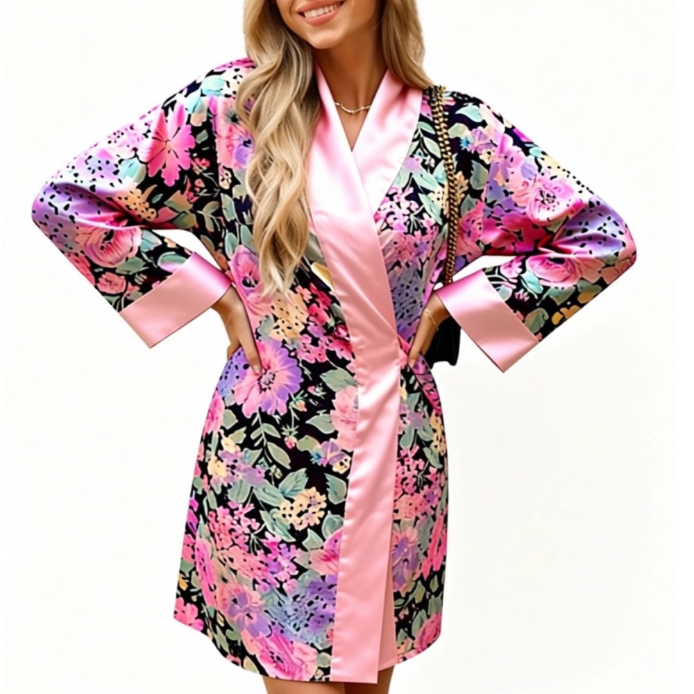 50%offw❤️ vintage Victoria's Secret Gold Label kimono robe pink floral print